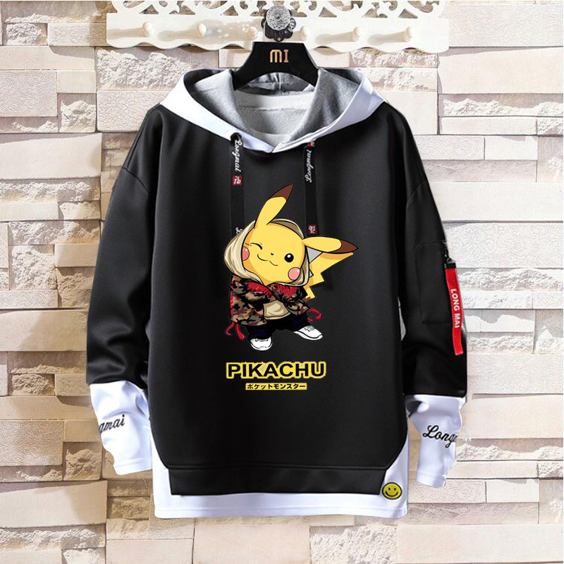 Áo Hoodie liền mũ trinh thám lớn Pikachu áo khoác đôi thu đông dài tay dành cho học sinh hai chiều Anime