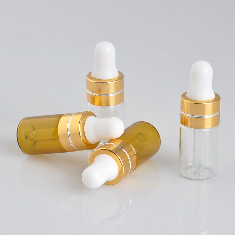 Lọ chiết serum 3ml 5ml, lọ đựng tinh dầu, nước hoa có núm bóp nhỏ giọt khoen vàng thủy tinh - 10121