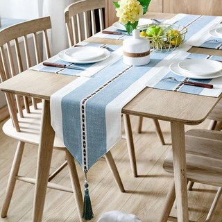 KHĂN RUNNER LAN DECOR TBR421 SỌC XANH TRẮNG