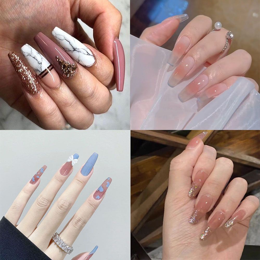 [Hàng mới về] Bộ 24 móng tay giả có vỏ bọc bảo vệ có thể tháo rời tiện lợi