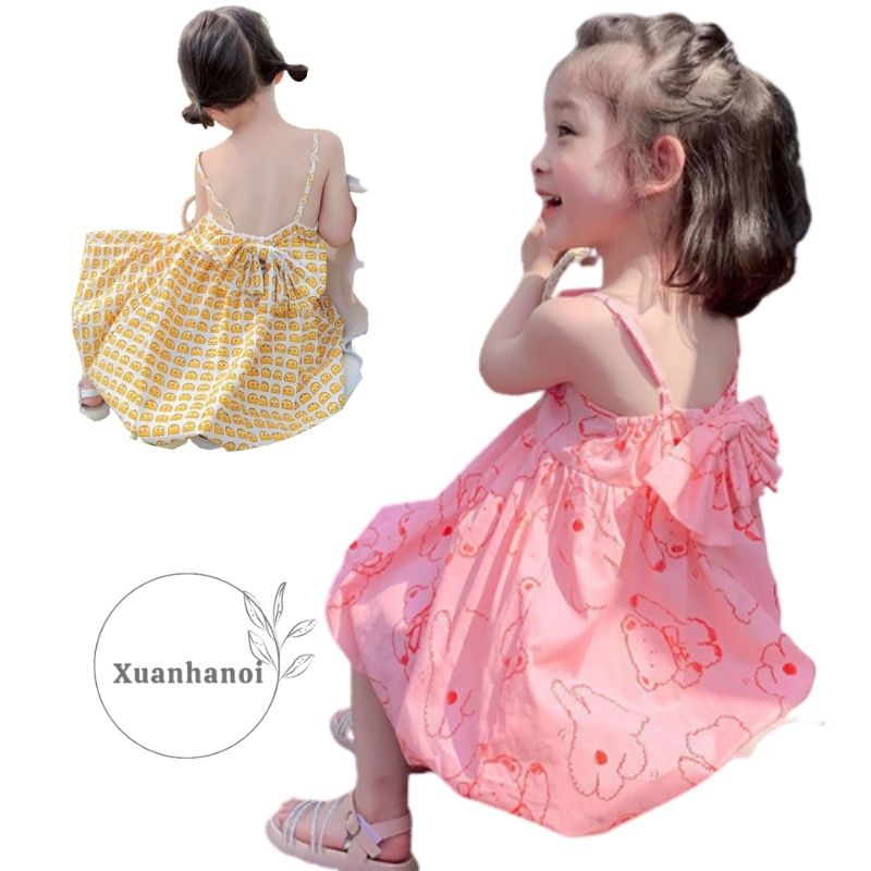 Váy bé gái 2 dây hở lưng nhiều mầu XHN892