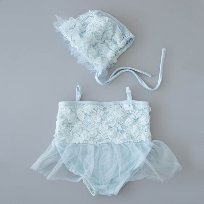 Set 2 Món Đầm Ren + Mũ Dễ Thương Làm Phụ Kiện Chụp Ảnh Cho Bé Gái Sơ Sinh