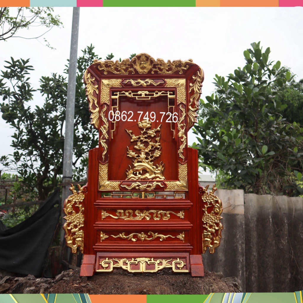 Giá Gương Cây Tùng Rát Vàng Bàn Thờ Gia Tiên Gỗ Hương Cao 81cm