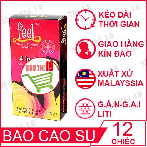 (Chính Hãng) Combo Bao Cao Su Feel Kéo 12s Dài Tặng Gel Rocmen