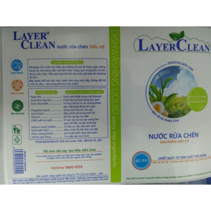 Nước rửa chén bát hữu cơ hương Hồng Layer Clean 5L