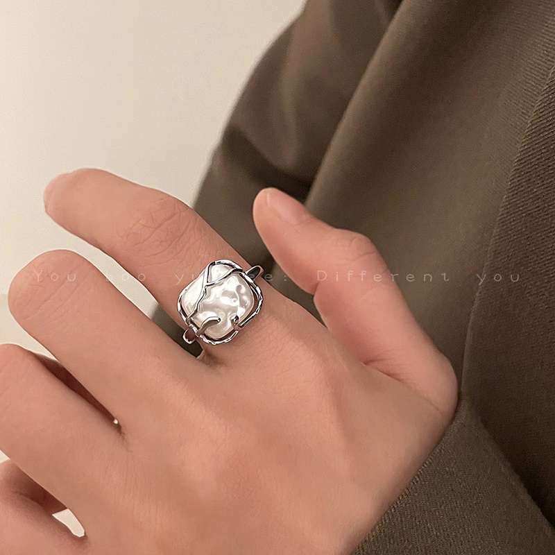 Nhẫn Hở Hình Bán Nguyệt Đính Ngọc Trai Dễ Điều Chỉnh Thời Trang