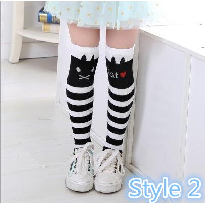 SMY Vớ ống dài 40cm bằng cotton chất lượng cao trang trí họa tiết mèo dễ thương 6 kiểu tùy chọn dành cho bé gái