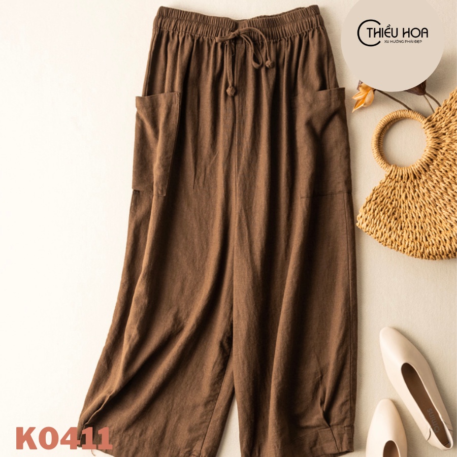 Quần nữ ống rộng cao cấp, thời trang trung niên cho mẹ, cotton thoáng mát Thiều Hoa K0411
