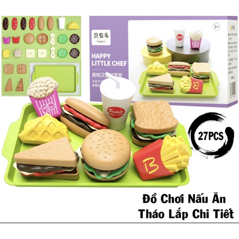 Đồ chơi nấu ăn hamburger 27 chi tiết tháo lắp dễ dàng cho bé bánh mì kẹp cho bé