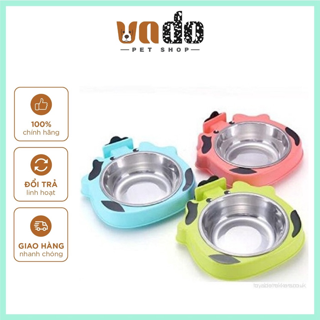 Bát ăn gắn chuồng cho chó mèo inox 2 lồng hình con vật