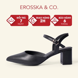 Giày cao gót Erosska thời trang mũi nhọn phối dây hở gót cao 5cm màu đen _ EK001