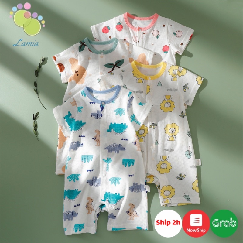 Body đùi cộc tay cúc giữa vải thông hơi mỏng mát cho bé trai bé gái sơ sinh mùa hè 𝟑𝟑𝐁𝐃𝐃𝐔