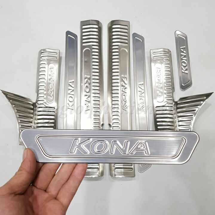Bộ Ốp bậc cửa, Nẹp bước chân Hyundai Kona 2019-2020 Inox cao cấp