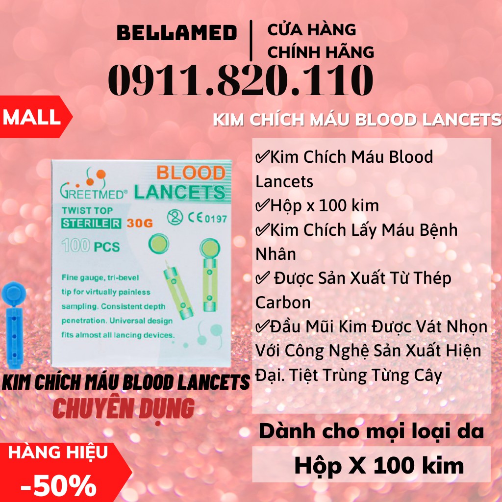 Kim chích máu BLOOD LANCETS hộp 100 kim