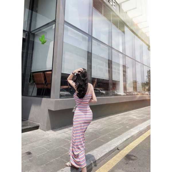 🌵🌵 Đầm body sọc Thun gân dày đẹp tôn dáng gợi cảm, kèm ảnh thật dưới sàn, Size<50kg🌵🌵 | BigBuy360 - bigbuy360.vn