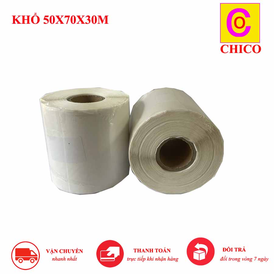 Decal nhiệt in tem nhãn 50X70 mm, ngang 50 cao 70 cuộn 30m IN ĐƠN HÀNG GIAO HÀNG NHANH