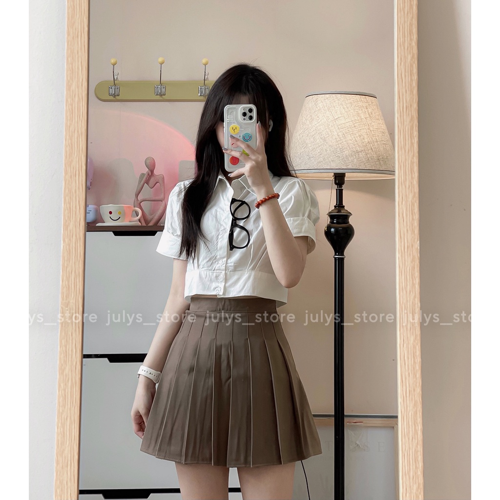 Áo sơ mi dáng croptop ulzzang (ảnh thật kèm video)