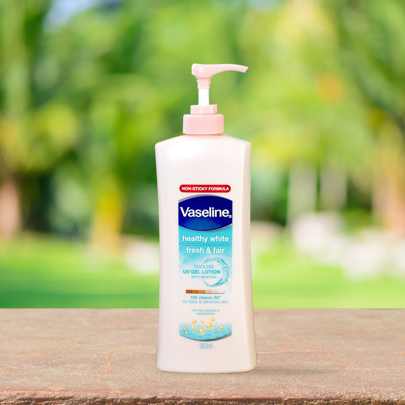 SỮA DƯỠNG THỂ VASELINE DỊU MÁT SÁNG DA HEALTHY WHITE FRESH &amp; FAIR COOLING UV GEL LOTION 350ML CHÍNH HÃNG - 8489