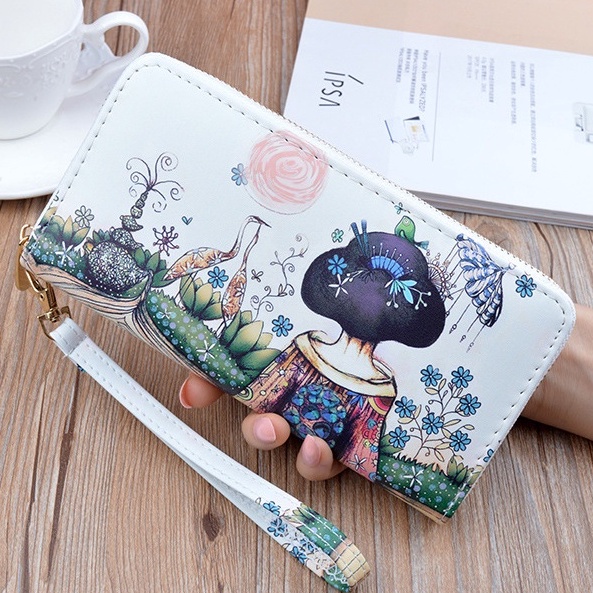 Ví Dài Nữ Có Khóa Kéo In Hình Thời Trang Hàn Quốc
