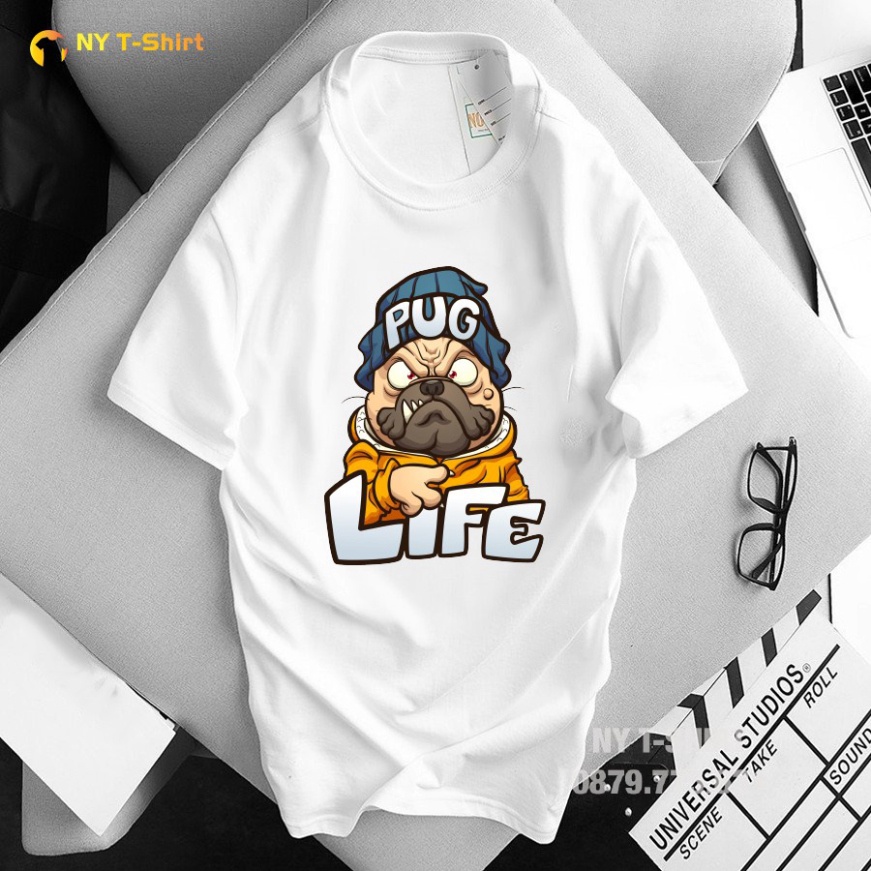 Áo Thun Tay Ngắn Nam Nữ Cotton In Hoạ Tiết Pug Life Size S-3XL Vải Dày Đẹp Form Áo Basic