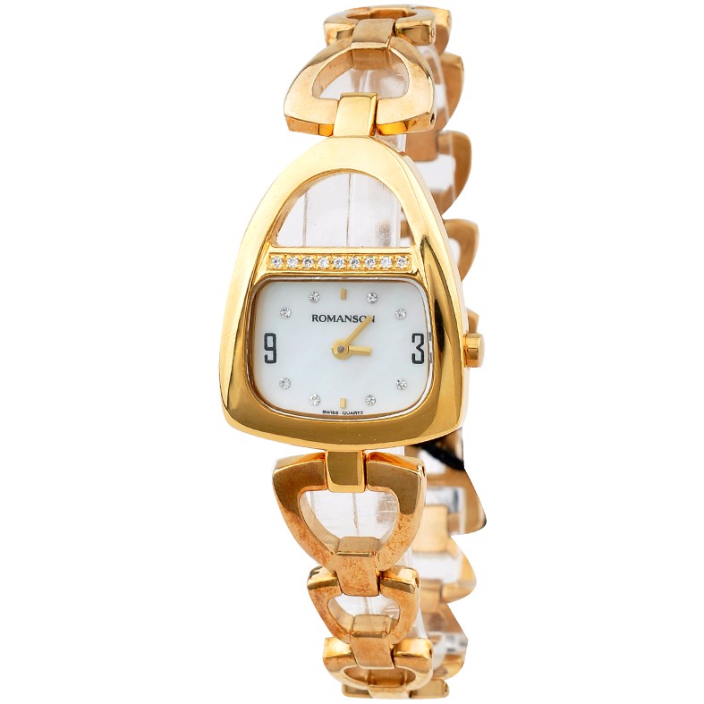 Đồng hồ Romanson Watch RM1207QLGWH nữ mặt nhỏ đính đá kính chống xước máy Thụy Sĩ chống nước dây thép cao cấp chính hãng