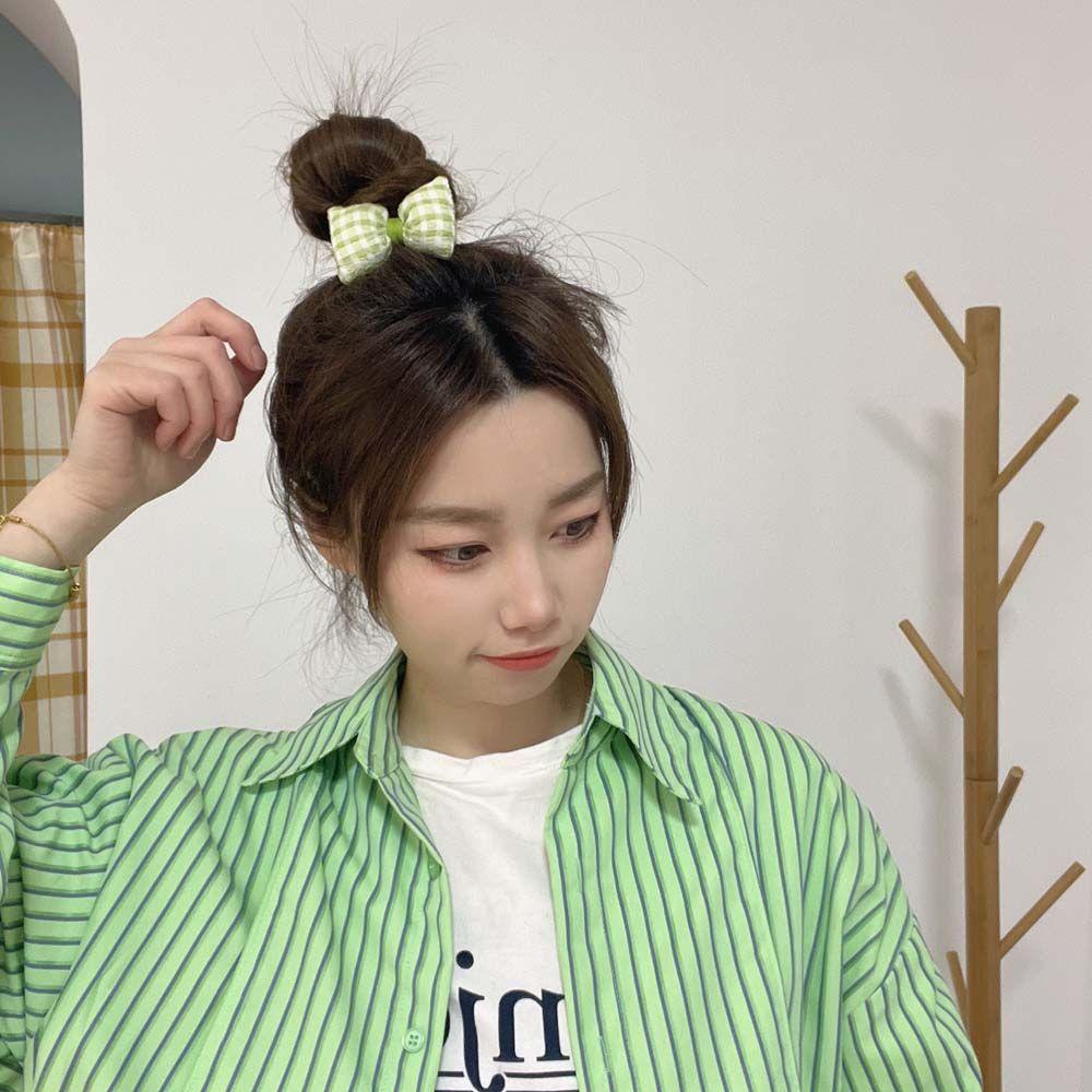 OCEANMAP Dây Cột Tóc Đính Nơ Họa Tiết Sọc Caro Ngọt Ngào Thời Trang Mùa Hè Cho Bé Gái