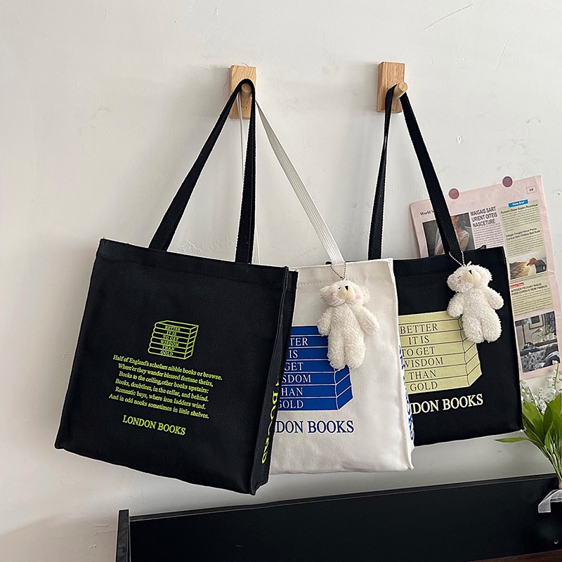 Túi Xách Vải Canvas Cỡ Lớn In Chữ Tiếng Anh Đơn Giản Phong Cách Retro Hàn Quốc