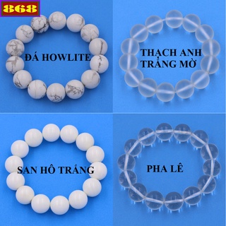 Chuỗi hạt đeo tay Đá Trắng 14 ly 14 hạt - Hợp mệnh Kim, mệnh Thủy - Vòng chuỗi phong thủy đem lại bình an, may mắn