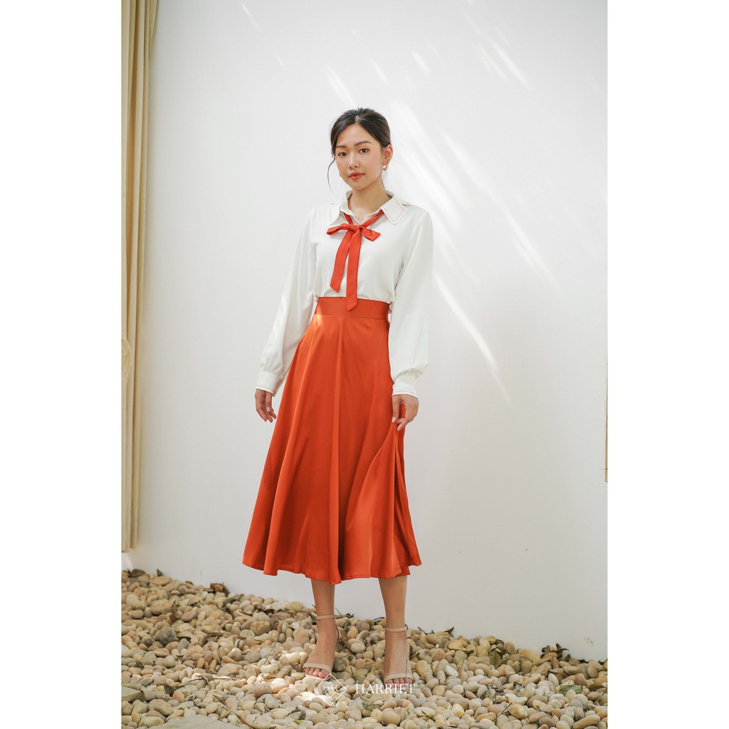 /Xả kho/ Áo sơ mi Nữ suông vai cổ bẻ nơ rời trẻ trung Charlotte Harriet