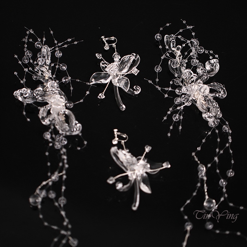 GETNOIVAS Bộ kẹp tóc và khuyên tai đính pha lê lấp lánh cho cô dâu