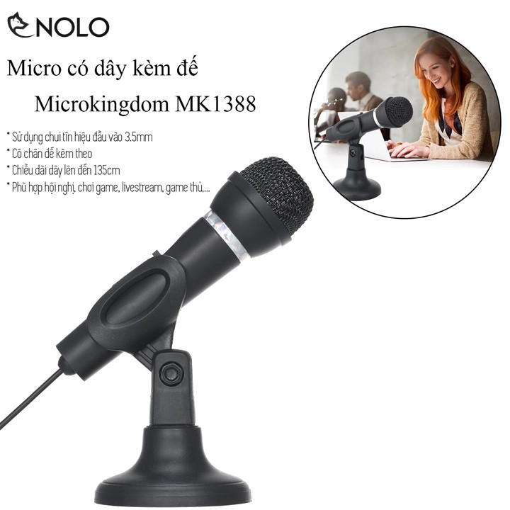 [Mã ELHACE giảm 4% đơn 300K] Micro chat voice MK-1388, micro thu âm vi tính, micro có chân để bàn - jack cắm 3.5mm