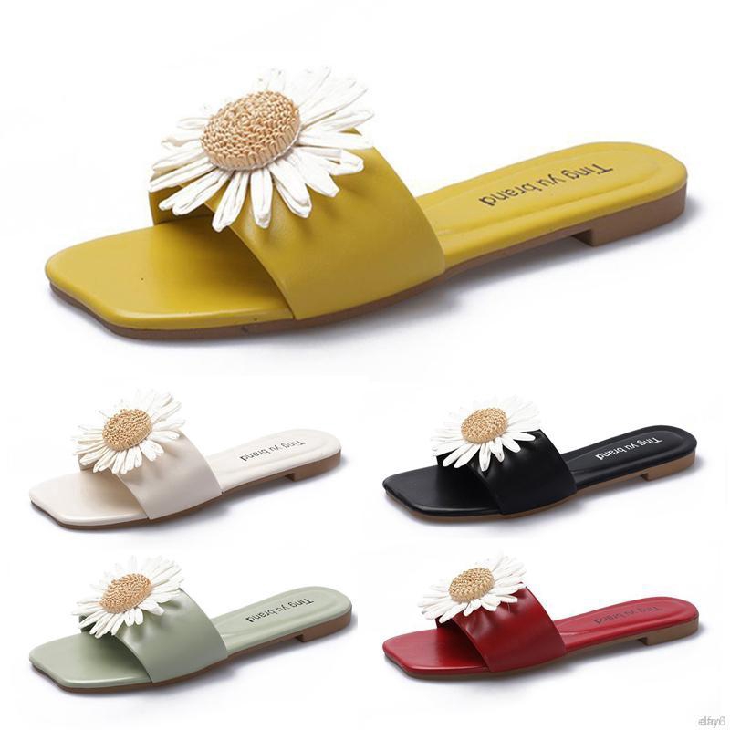 Korean Wild Sweet Temperament Wild Flat Bottom Flower Flip Flops Fashion Sandals And Slippers