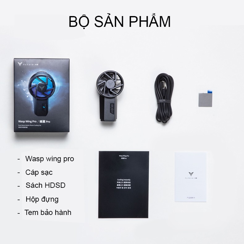 Quạt tản nhiệt dành cho điện thoại Flydigi Wasp Wing Pro, làm mát bằng quạt và sò làm lạnh có Led RGB siêu ngầu