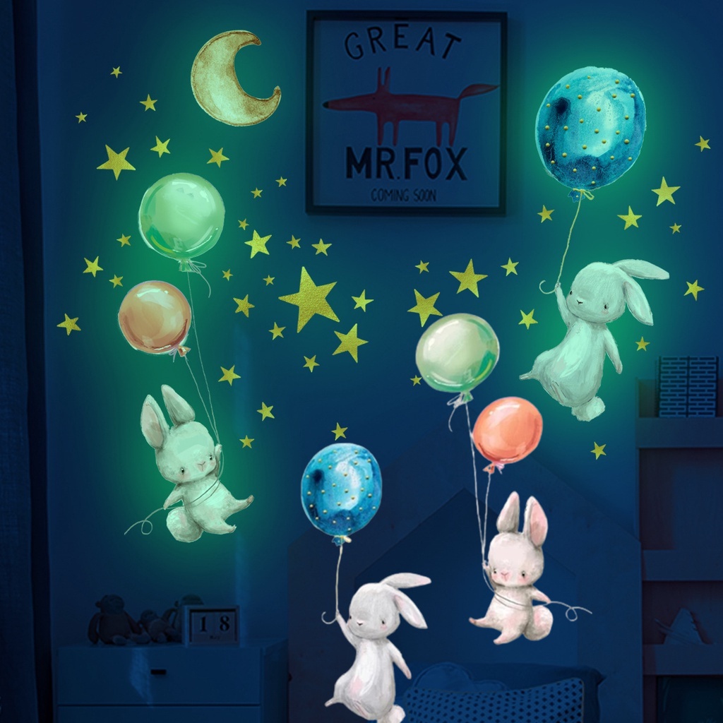 Miếng Dán Tường Dạ Quang Bằng PVC Hình Thỏ Hoạt Hình Tháo Được Trang Trí Phòng Bé / Nhà Bếp / Phòng Khách