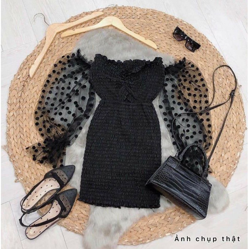 ĐẦM BODY CHẠY CHỈ TAY PHỐI REN BI