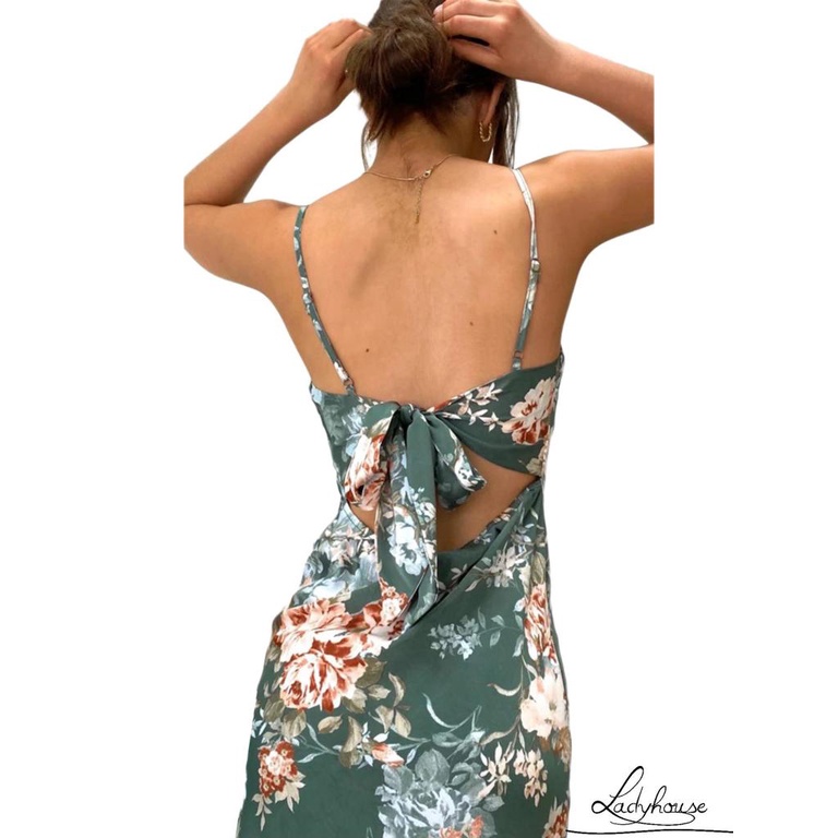 Đầm Hai Dây In Hoa Hở Lưng Thời Trang Mùa Hè Tinh Tế Cho Nữ