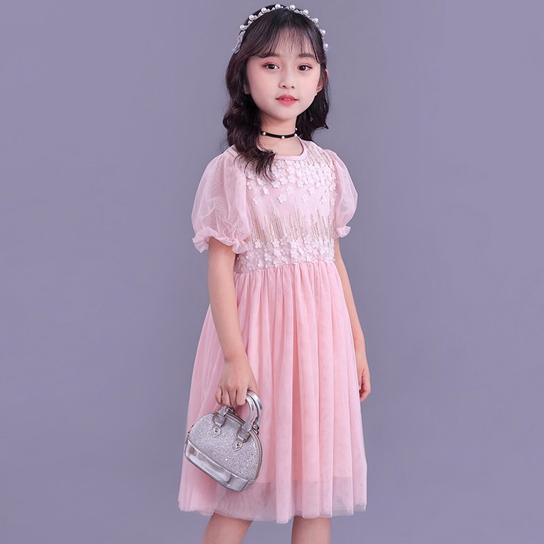 Đầm Xòe Màu Hồng Xinh Xắn Cho Bé Gái Từ 2-10 Tuổi