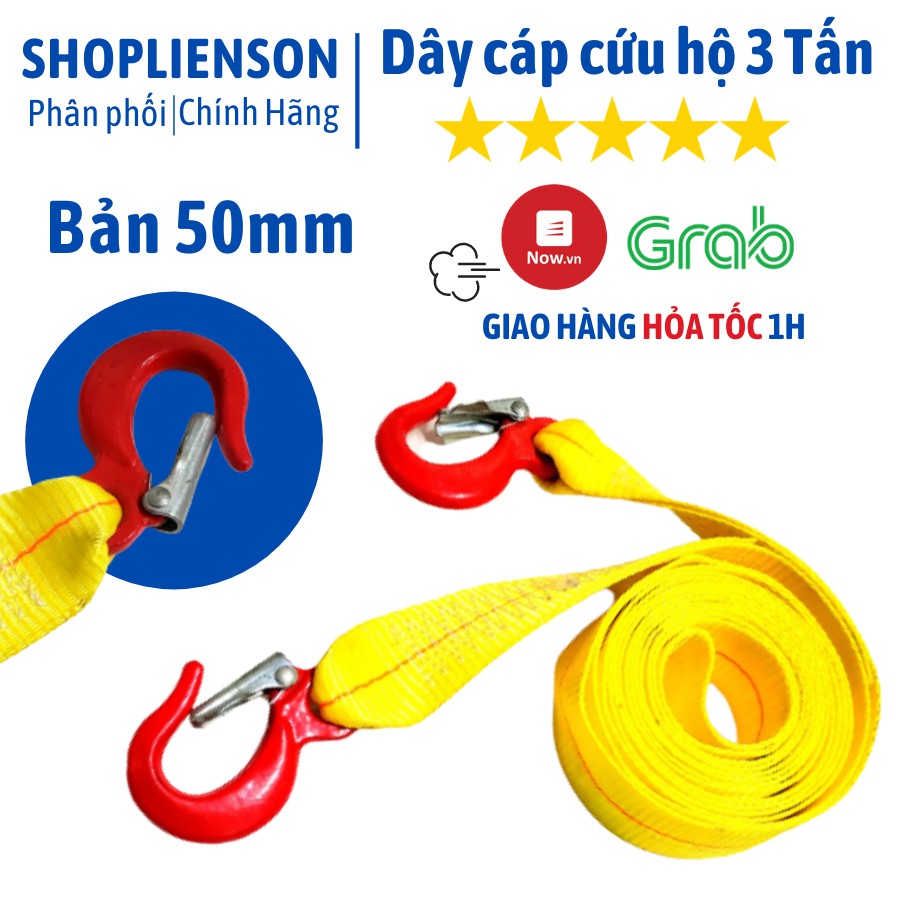 Dây cáp vải cứu hộ ô tô, cáp kéo xe, dây bẹ nâng hàng tải làm việc 1.5 tấn, tải đứt 3 tấn, bản 50mm - Cơ Khí Liên Sơn