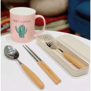 Bộ thìa dĩa lúa mạch cán gỗ