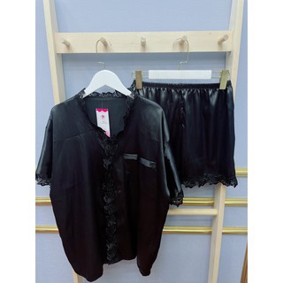 Bộ Ngủ Ren Viền Đen Sexy 💋 Đồ Ngủ Nữ Lụa Phối Ren Cổ Quyến Rũ Kèm Quần Đùi 💋 | BigBuy360 - bigbuy360.vn