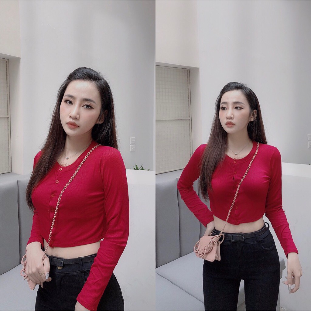 [3 Size M L XL 6 Màu] ÁO CROPTOP NỮ YAN DÀI TAY PHỐI KHUY UNISEX_kèm ảnh và clip thật