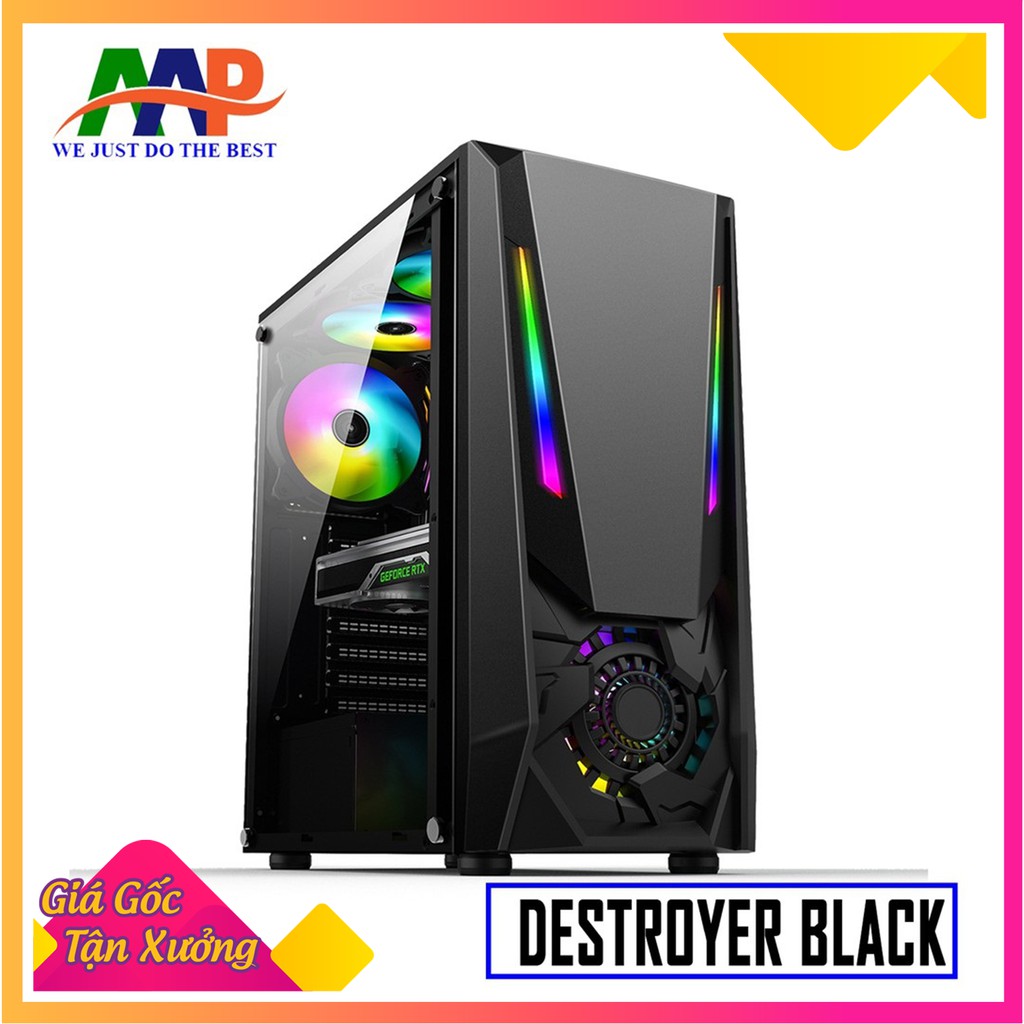 Case Máy Tính AAP Destroyer Black/White GAMING I Mặt Bên Kính Cường Lực, Mica