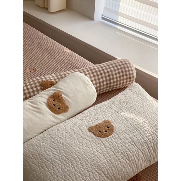 Gối Ôm ❤️ gối ôm bông cho bé gấu teddy kẻ caro kháng khuẩn vải cotton chất lượng cao siêu bền không xù lông nhập khẩu