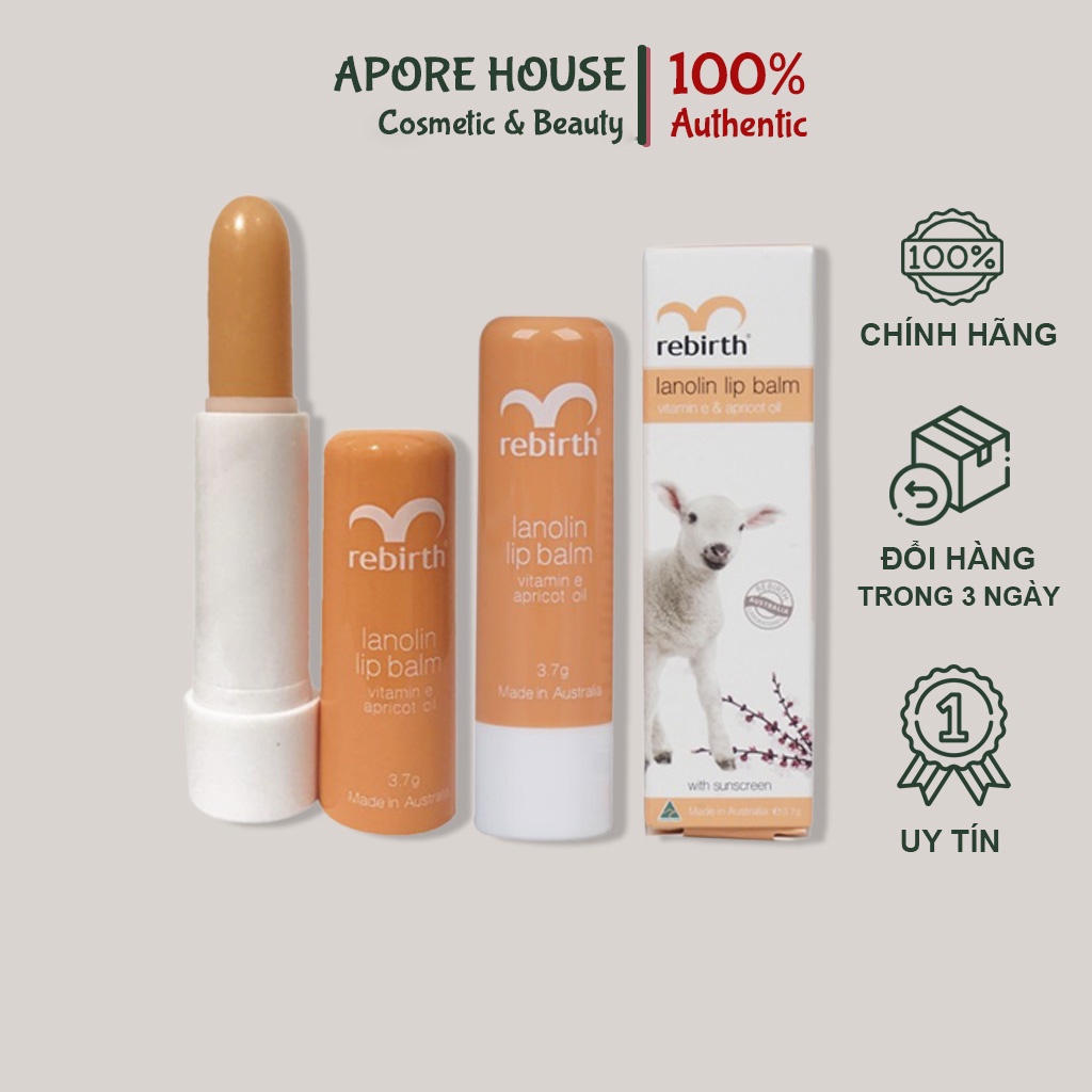 Son Dưỡng Môi Nhau Thai Cừu Rebirth Với Vitamin E và Dầu Mơ 3.7g Mềm Môi, Dưỡng Ẩm SD01
