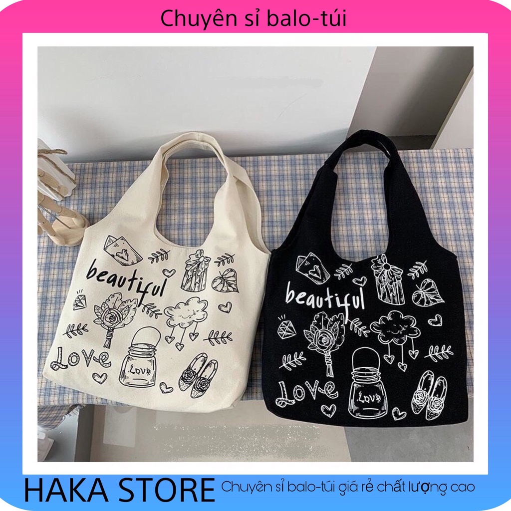 Túi vải canvas đeo vai giá rẻ đựng đồ thời trang Hàn Quốc