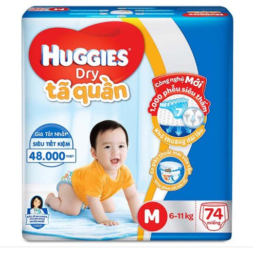 Tã quần Huggies Dry M74,L68,XL62,XXL56