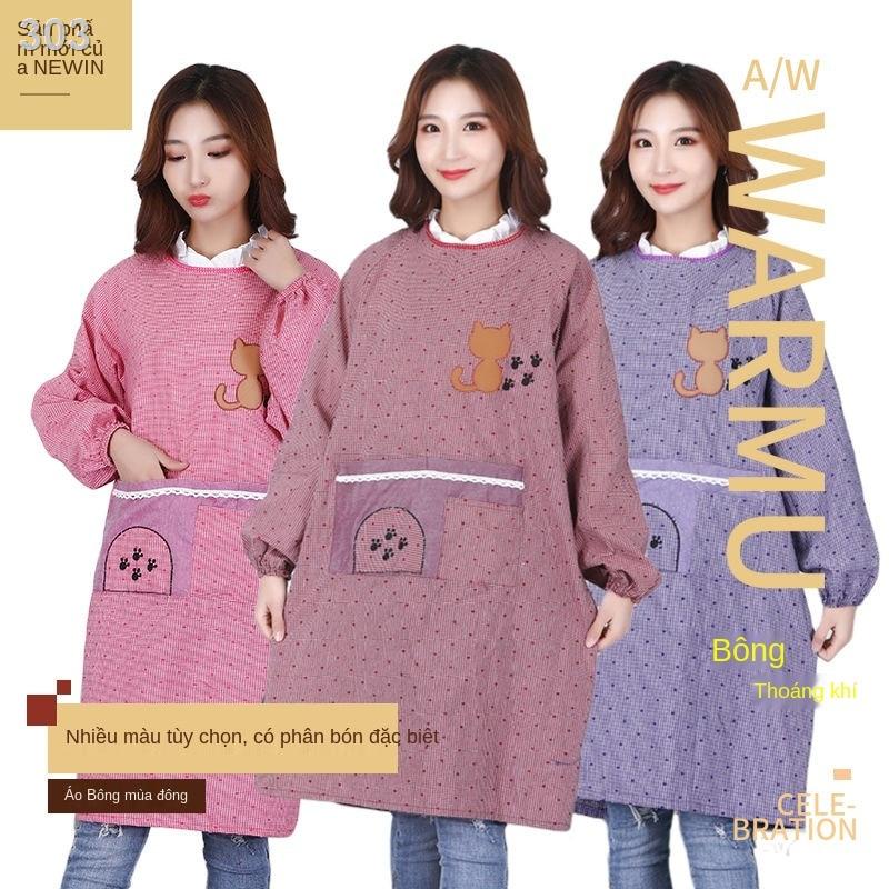 【thanh lý kho】200 catties mặc tạp dề nữ dài tay áo bếp nấu ăn tại nhà cộng với quần làm việc thời trang chống bụi bẩn c