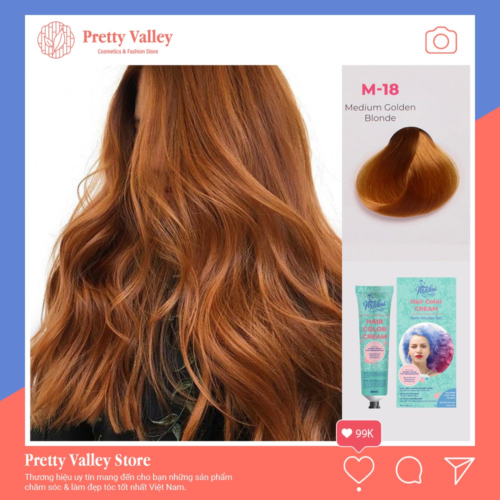 Kem nhuộm tóc màu nâu vàng medium MOLOKAI, kem nhuộm tóc siêu dưỡng chứa collagen tảo biển - Pretty Valley Store