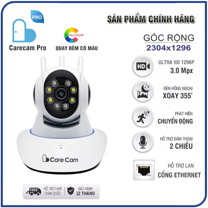 Camera Wifi 3 Râu CARECAM/ Onvizcam V5PRO 2.0MPX, độ phân giải FULL HD 1920x1080p