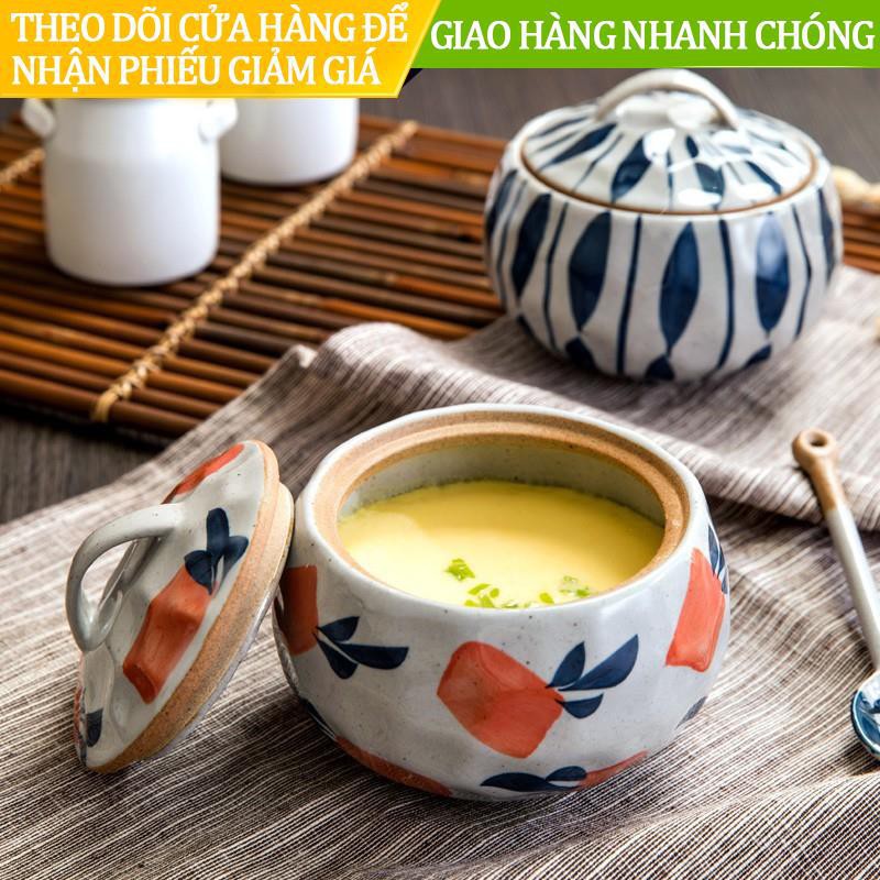 ♣☋【ready stock】Chén sứ nhỏ có nắp đậy họa tiết trang nhã phong cách Nhật Bản